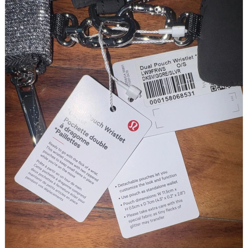 Lululemon Dual Pouch Wristlet Glitter Dark Silver Graphite Grey NEW